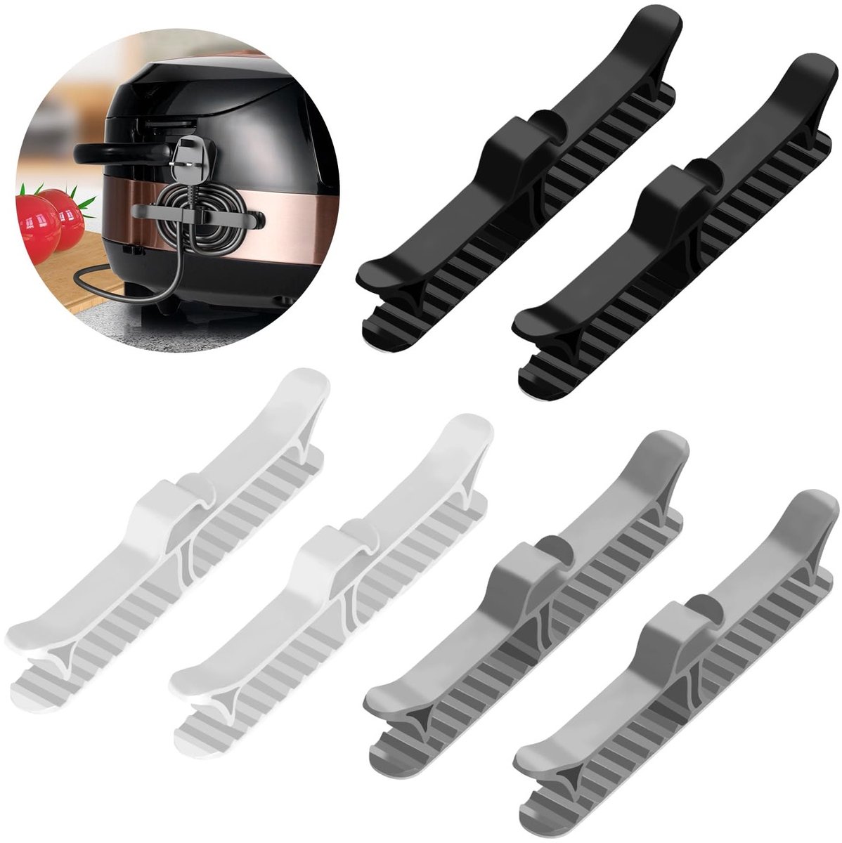 Kabeloproller Set van 6, Zelfklevende Kabelclips voor Organisatie van Keukenapparaten, Ideaal voor Koffiezetter en Airfryer