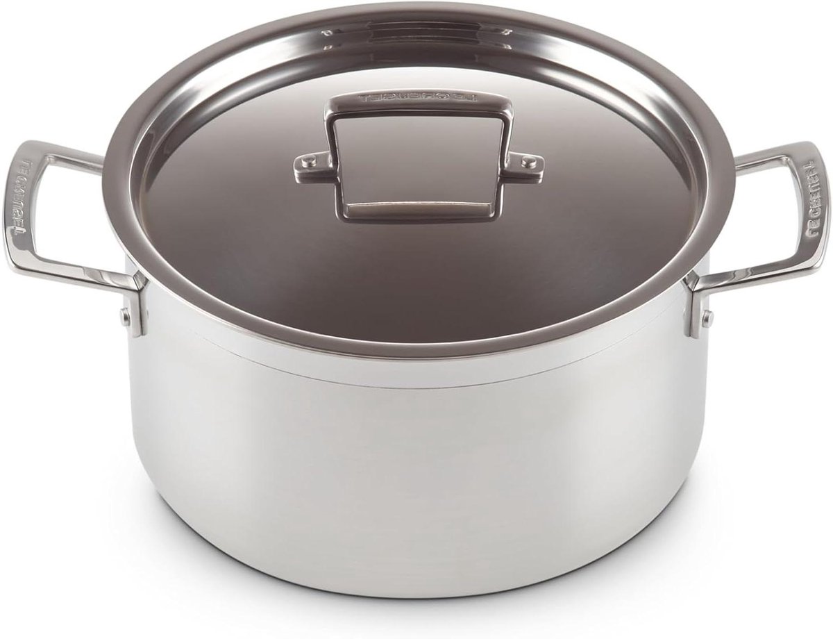 Diepe Braadpan - Ovenschaal Kookpan - Eenpansgerechten Koken - 3-Laags Roestvrij Staal - 24 cm - Zilverkleurig