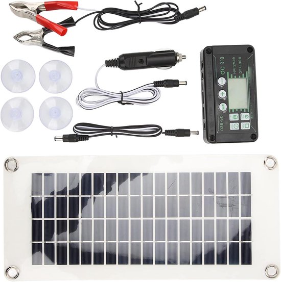 Draagbaar Zonnepaneel - Zonne-energiesysteem Camper Boot - Accu Opladen Onderhoud - Compleet met Laadregelaar - 30W 12V 24V - Zwart