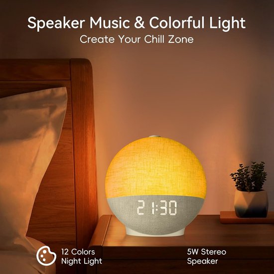 Sunrise Wekker - Weklicht Geluidsmachine - Rustig Wakker Worden - Simuleert Zonsopgang - 14 x 3.81 x 16 cm - Wit van Merkloos — afbeelding 2