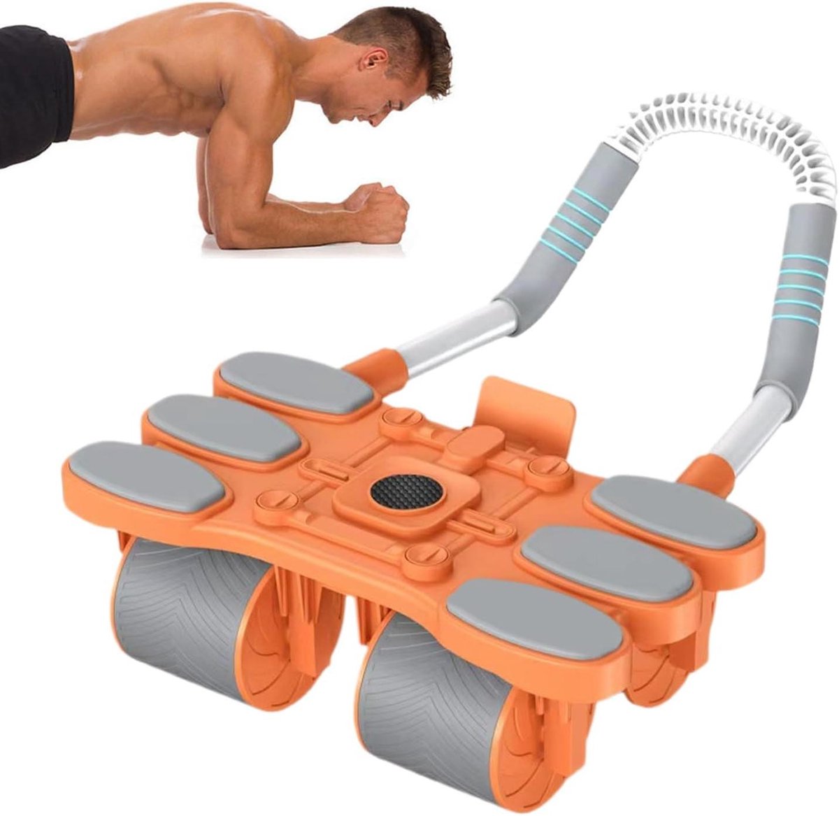 Buikoefenroller - Ab roller wiel - Buikspieren trainen - Automatische rebound functie - 4 wielen - Oranje
