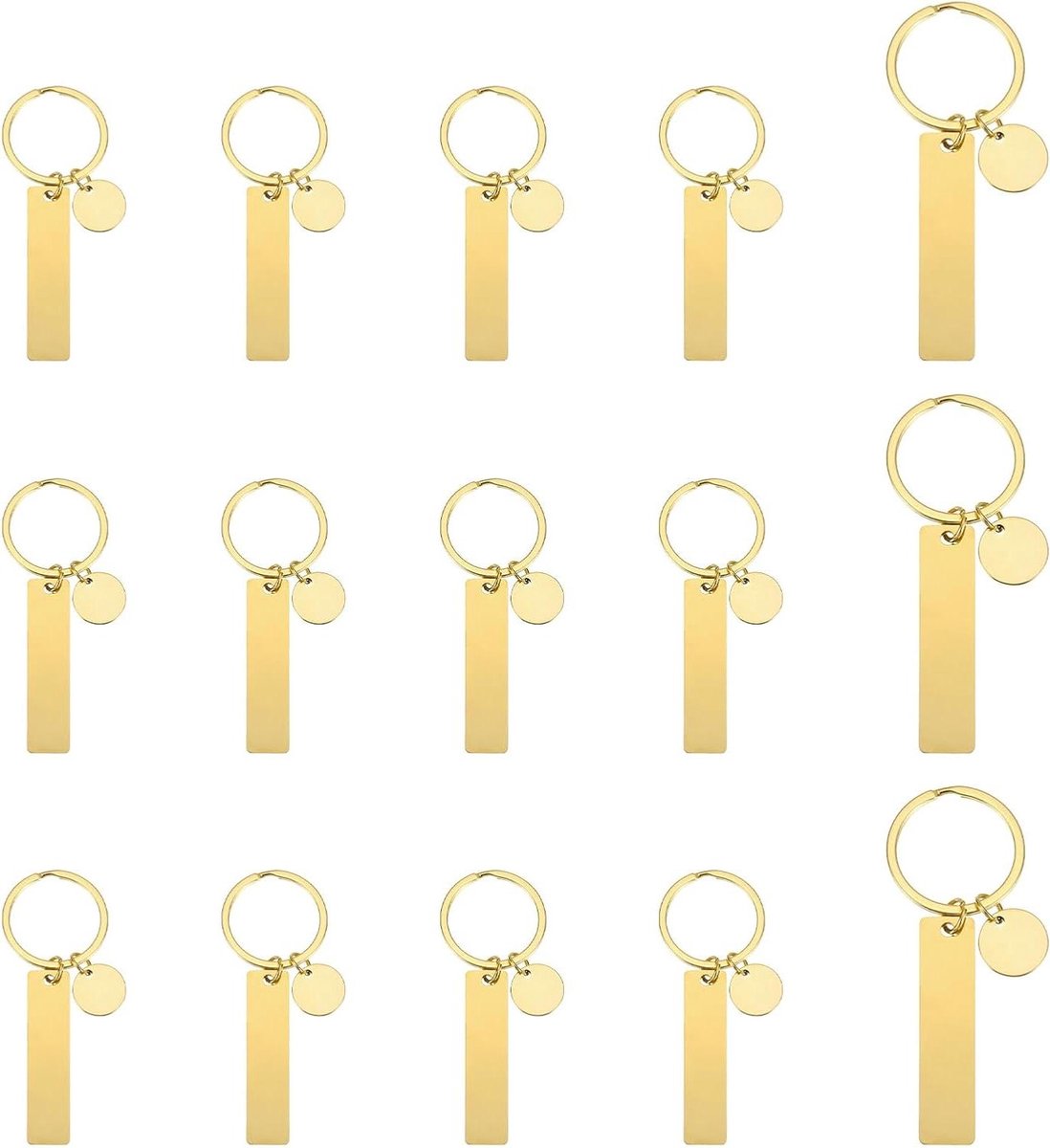 Graveerbare Sleutelhangers - Metalen Labels - DIY Knutselen - Roestvrij Staal - 15 Stuks - Goudkleurig
