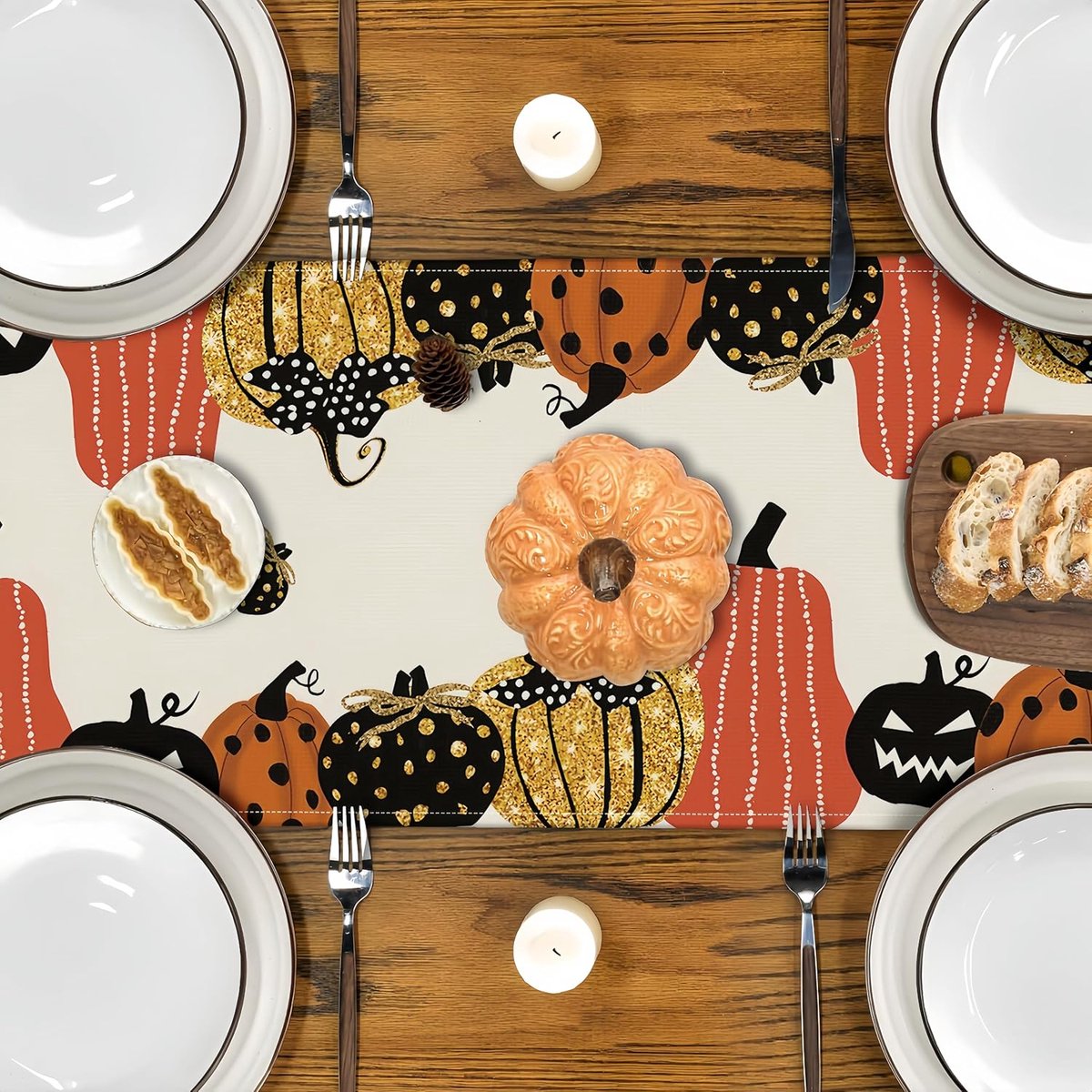 Halloween Tafelloper Pompoen Lantaarn - Seizoensgebonden Keukentafel & Feestdecoratie