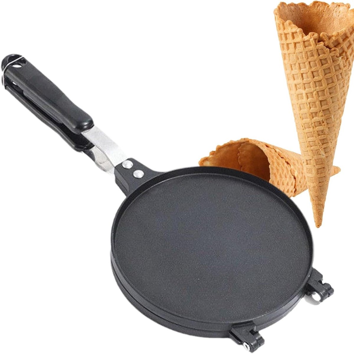 Wafelijzer Kegelvormer - Dessertpers Keuken - Krokante Kegels Maken - Antiaanbaklaag - 5.2 x 20.6 x 5.2 cm - Zwart