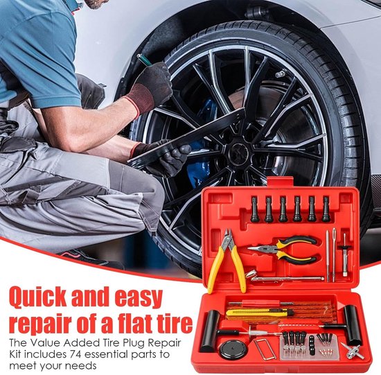 Bandenreparatieset - Lekke banden - Auto onderhoud - 74 delig - 31 cm - Rood van Merkloos — afbeelding 5