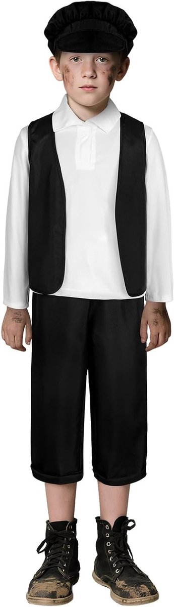 Victoriaanse Jongens Kostuum voor Kinderen - 4-delig Set met Vest, Hoed, Broek en Shirt voor Schoolspellen en Feestelijke Optredens