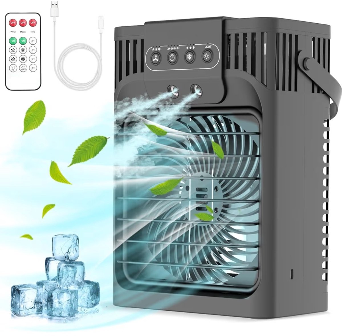 BIXc®- Draagbare luchtkoeler, 4-in-1 mini-airconditioners, persoonlijke mobiele compacte verdampingskoeler, luchtbevochtiger, 3 windsnelheden, desktopairconditioner, ventilator, voor thuis, slaapzaal.