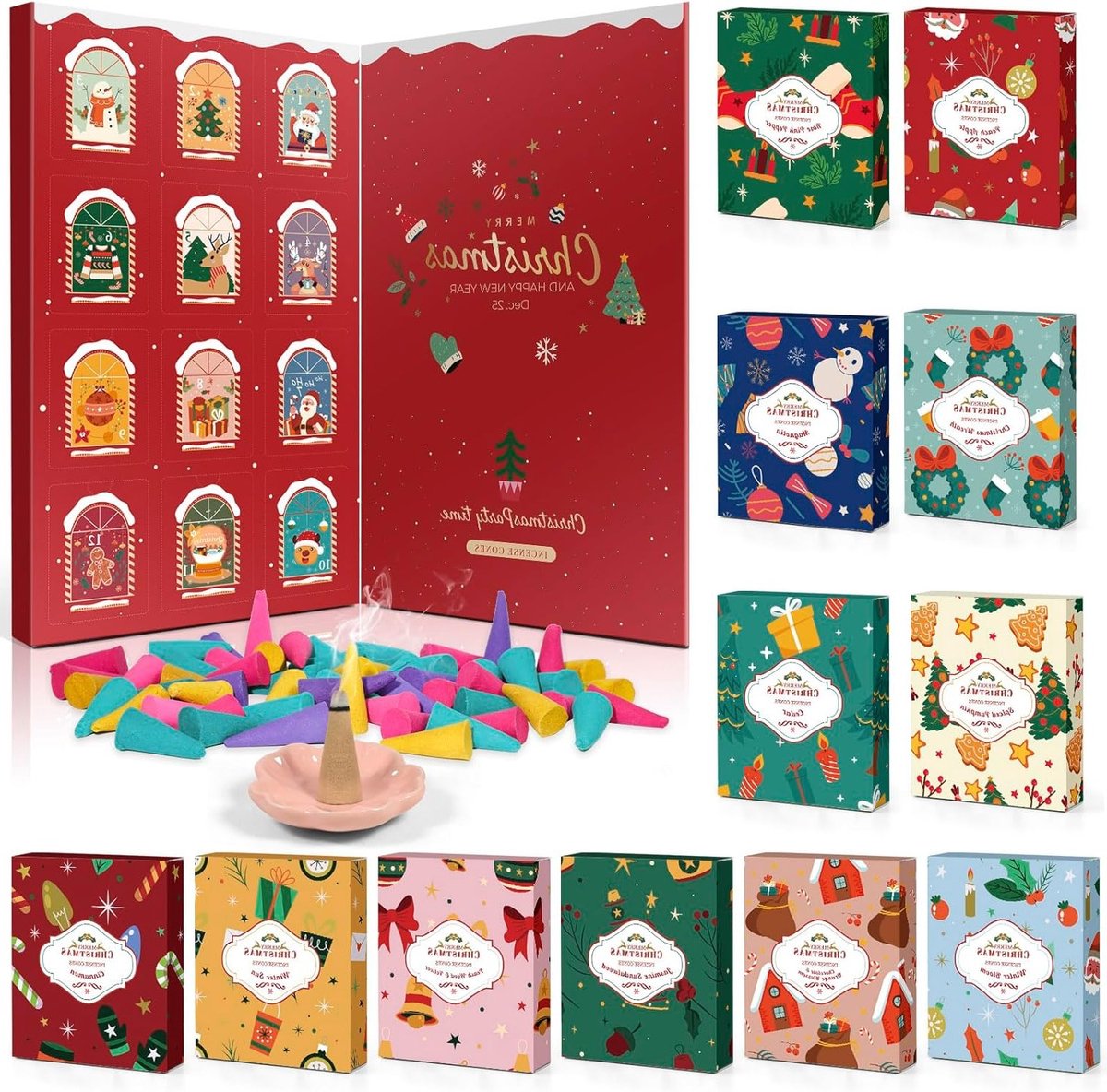 96 Geurkaarsen voor de Feestdagen, 12 Unieke Geuren zoals Kaneel, Jasmijn en Chocolade, Pe