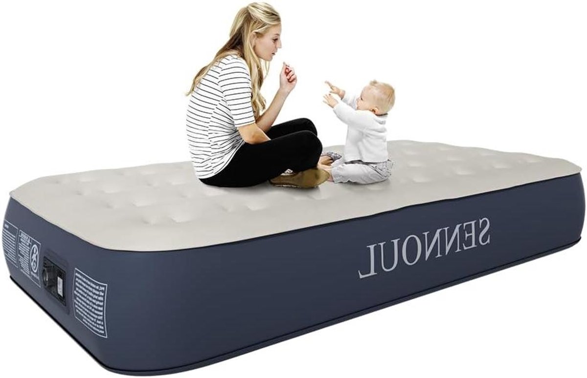 Luchtmatras Twin met ingebouwde pomp - 2 minuten snel zelf opblaasbaar, 33 cm/250 kg Max opblaasbed, stabiliteit voor de hele nacht, geen verloren lucht, geen eigenaardige geur voor kamperen,
