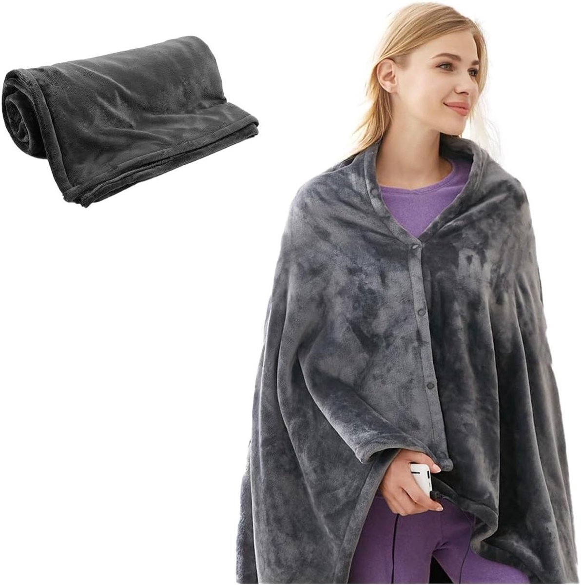 Verwarmde Sjaal - Deken Trui - Warm Blijven - 3 Warmtestanden - One Size - Grijs