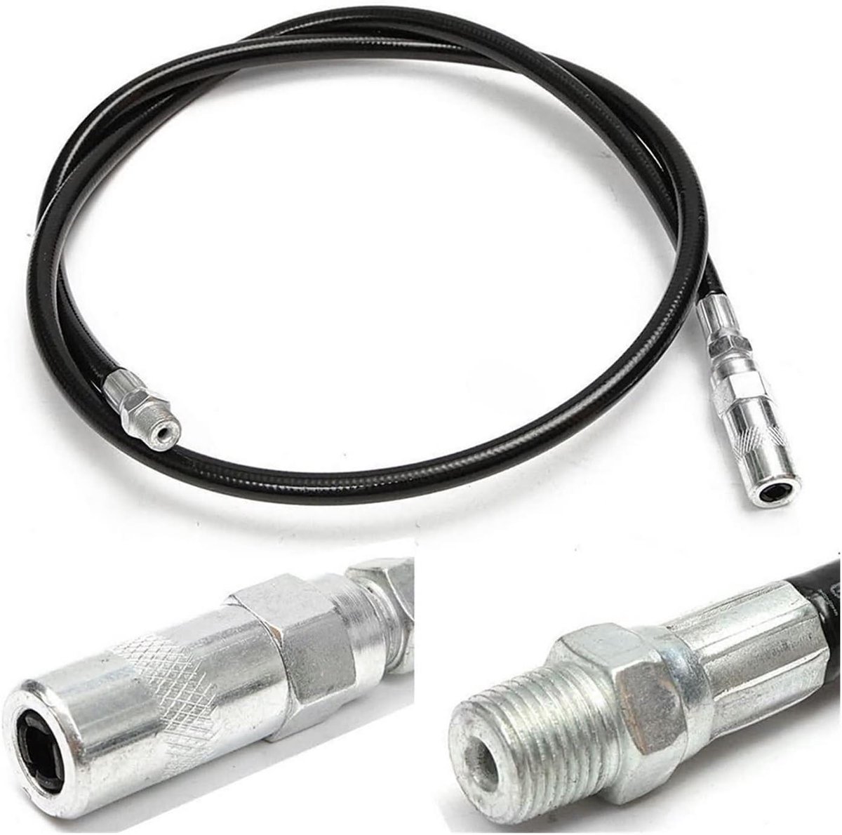 Adapter Smeergereedschap - Vetspuit Zweepslang - Kleine Ruimtes Bereiken - Heavy Duty Ontwerp - 100cm Lengte - Zwart Zilver