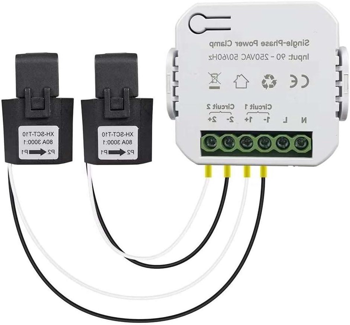 Energiekosten Meter - Stroom Monitor - Energie Verbruik - Realtime Meting - 80 A - Wit
