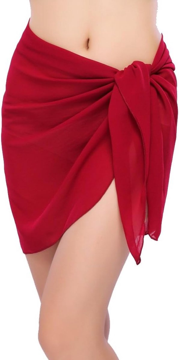 Zomerse Dames Badmode Chiffon Sjaal Strand Sarong Bikini Cover-up Korte Zwempak Wrap Jurk Rok, Rood