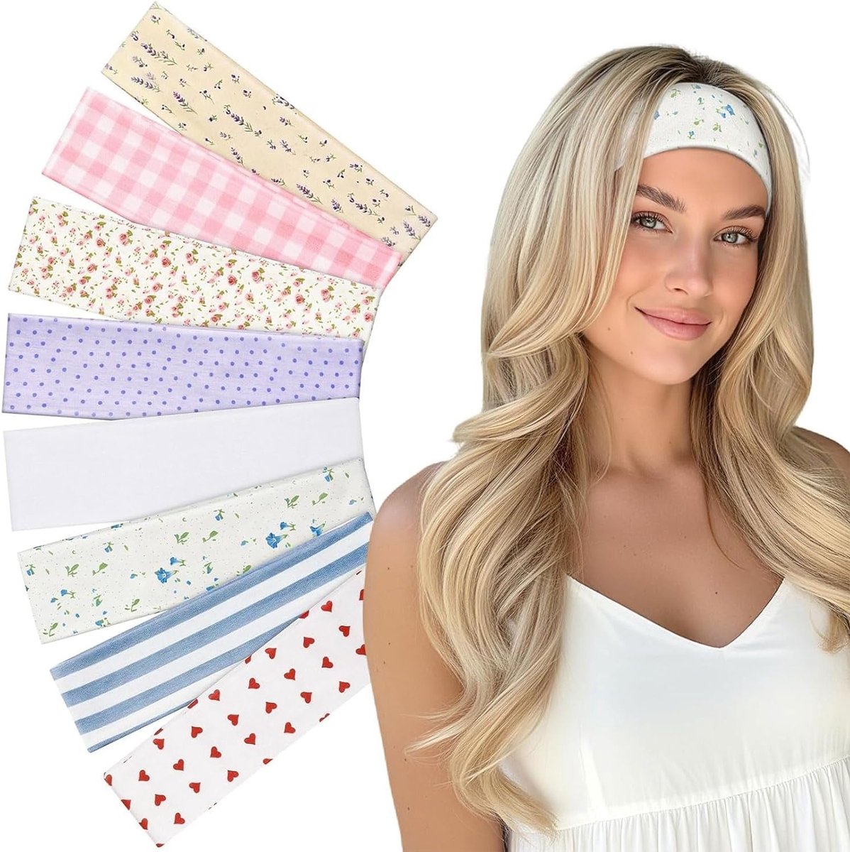 Set van 8 Dames Haarbanden met Stippen, Vintage Stijl, Brede Tie Dye en Gestreepte Ontwerpen, Perfect voor Mode en Accessoires