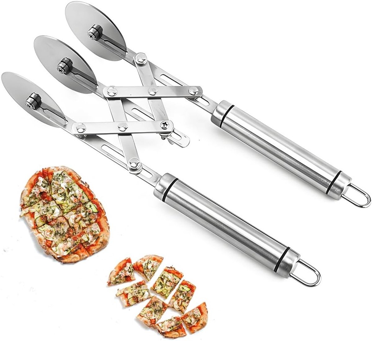 Multifunctionele Pizzasnijder met 3 RVS Snijwielen voor Perfecte Deegsnede, Taart en Bakken in de Keuken