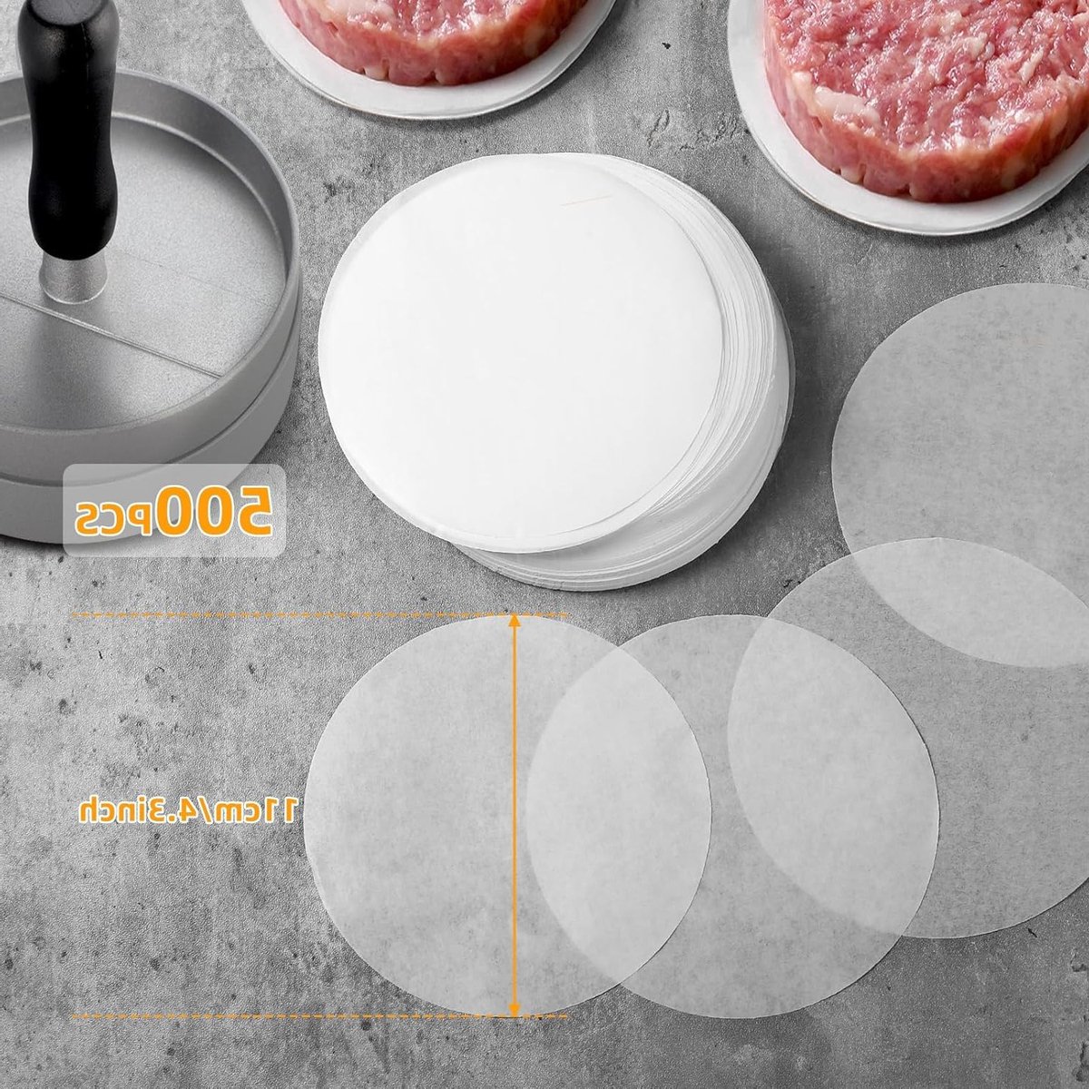 500 x non-stick papier voor hamburgerpers - rond - diameter 11 cm - bakpapier - voedselveilig