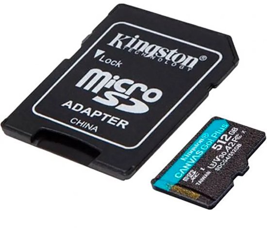 Kingston Technology 512GB microSDXC Canvas Go! Plus Gen4 200MB/s A2 U3 V30 kaart + adapter van Merkloos — afbeelding 3