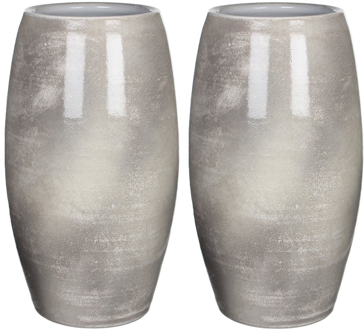 Mica Decorations Bloemenvaas Lester - 2x - wit - glanzend - keramiek - 50 x 30 cm - vaas Lichtgrijs