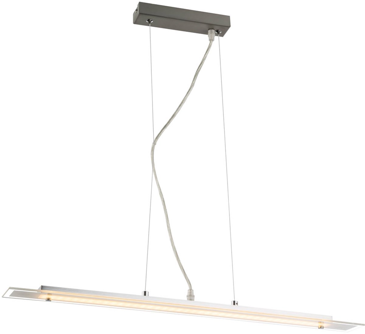 Hanglamp Hanglamp Eetkamerlamp Eettafel lamp, satijn zilver glas, 1x LED 24W 1280Lm warm wit, LxBxH 70x7x120cm