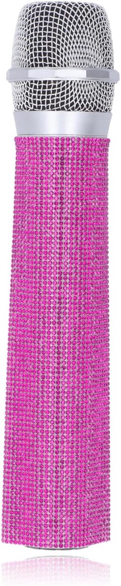 Microfoon Decoratie - Glitterhoes Handvat - Muziek Optredens - Handgemaakt met steentjes - 183 x 38 cm - Rode roos