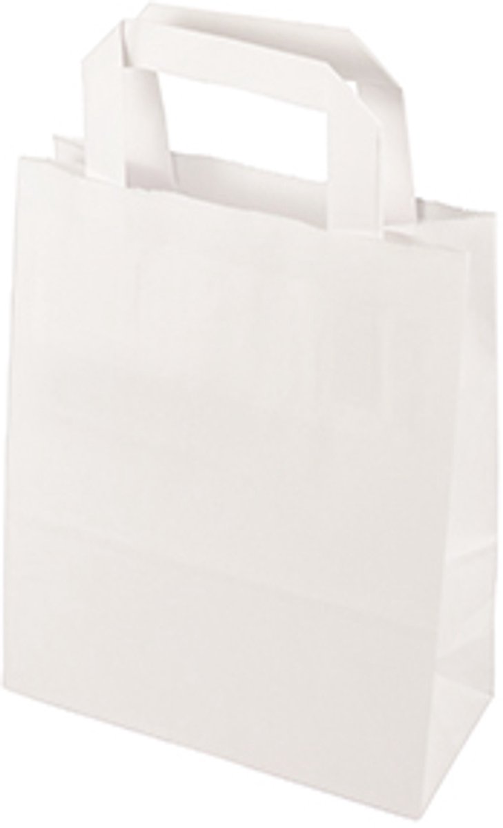 8x 50 Draagtassen papier 22 cm x 18 cm x 10 cm wit met handvaten