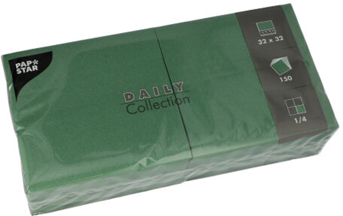 6x 150 Servetten DAILY Collection 1/4 vouw 32 cm x 32 cm donkergroen