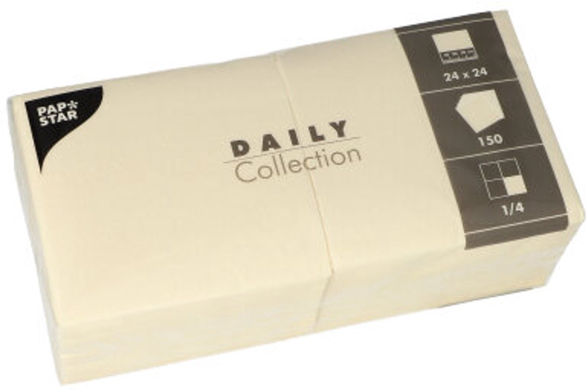 6x 150 Servetten DAILY Collection 1/4 vouw 24 cm x 24 cm champagne