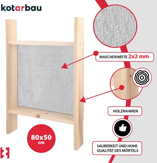 KOTARBAU® Grondzeef, Bouwzeef, 2 x 2 mm, Staal + Hout, 80x50 cm, Zandzeef, Zwart Natuurlijk, Tuinzeef, Grote Grondzeef, Compostzeef, voor Aarde en Stenen van Merkloos	 — afbeelding 4