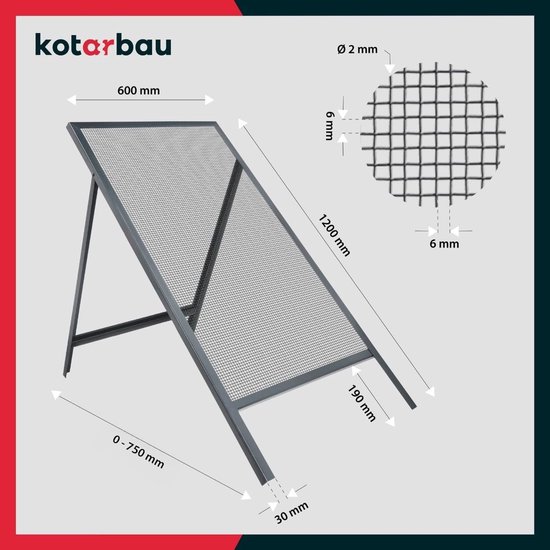 KOTARBAU® Grondzeef, Bouwzeef, 6 x 6 mm, Zandzeef, 60 x 120 cm, Doorwerpzeef, Bouwzeef Staal, Grijs, Tuinzeef, Zeef voor Grond, Zandzeef voor Bouw, Grote Grondzeef van KOTARBAU — afbeelding 3