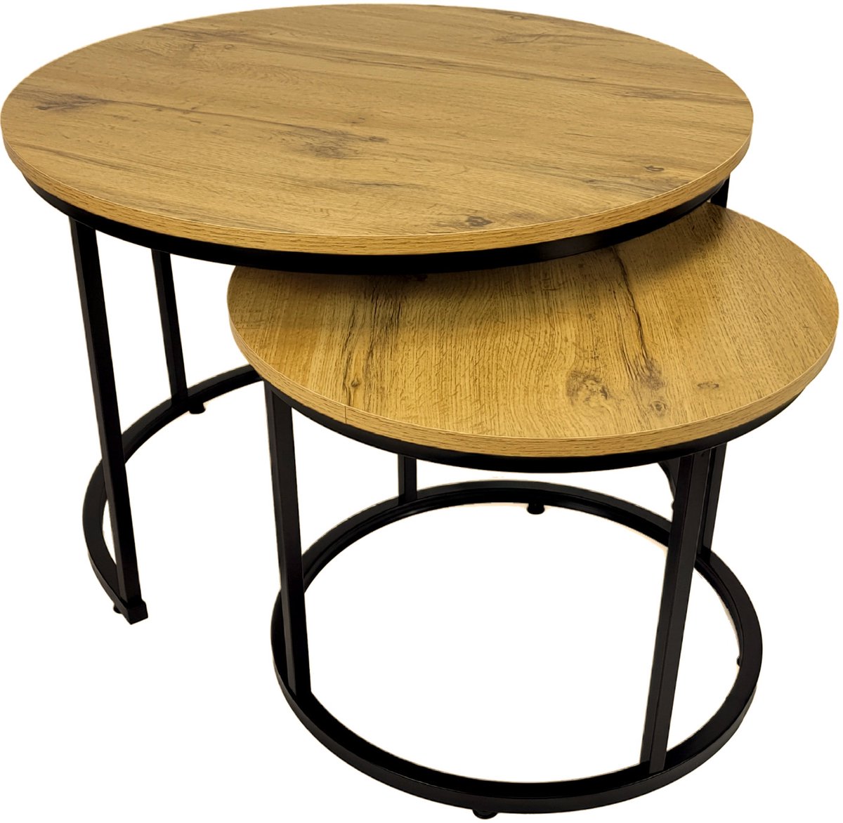 BEGRYF Set van 2 salontafels - rond - nestbaar - zwart en eikenlook - 53x53x47 cm / 43x43x39 cm