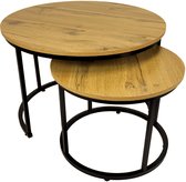 BEGRYF Set van 2 salontafels - rond - nestbaar - zwart en eikenlook - 53x53x47 cm / 43x43x39 cm