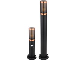 Globo Padlamp met bewegingsmelder Tuinlamp Buiten Vloerlamp Roestvrij staal, koper accent black smoke, E27, set van 2
