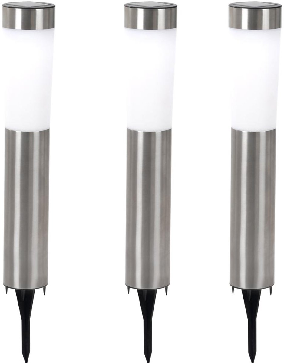 Solarlamp RVS buitenlamp grondspies solar plug-in lamp tuinlamp, LED 0.06W, DxH 7.5x56 cm, set van 3