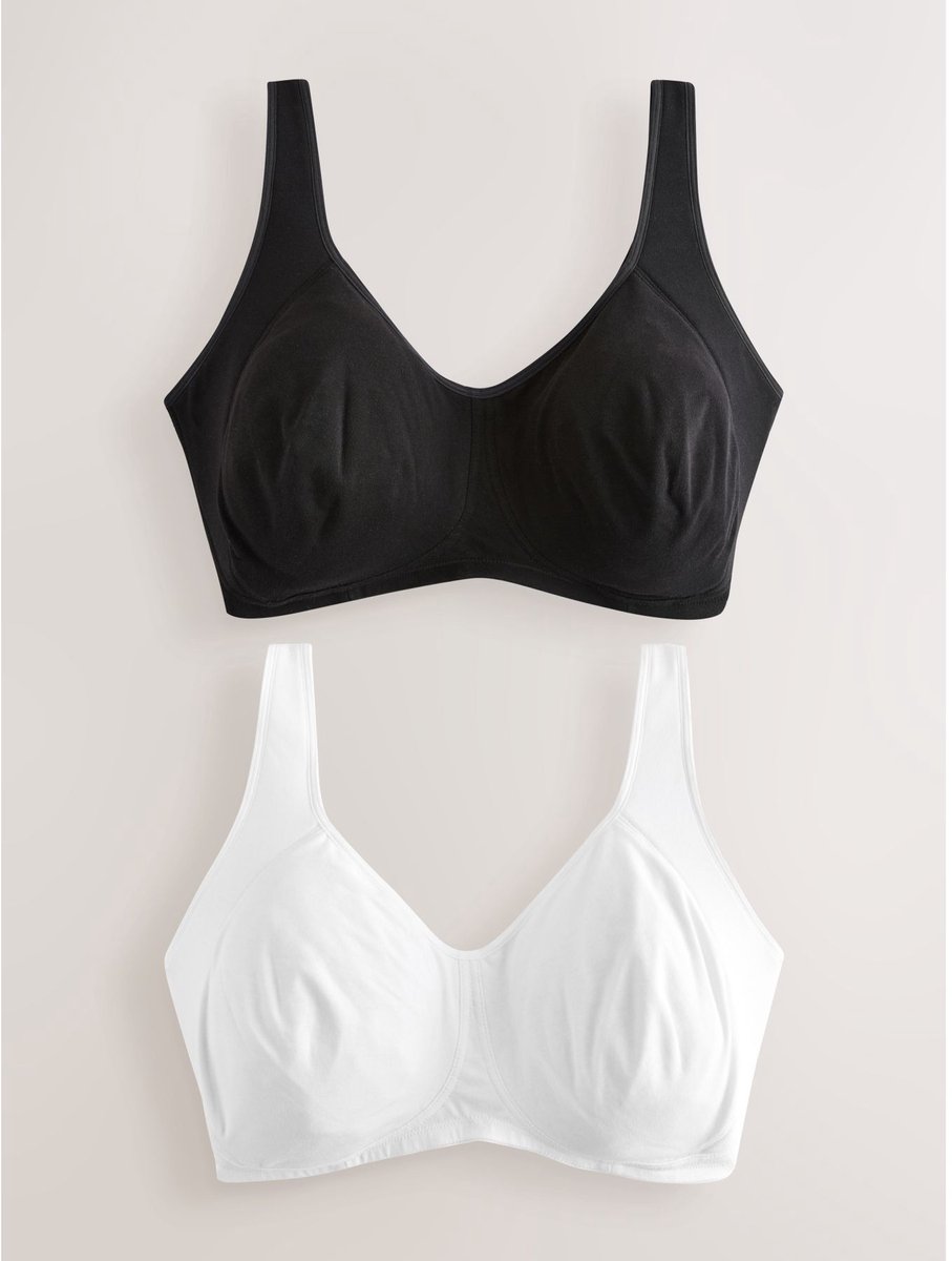 Next Dames - Set van 2 katoenen Total Support beha's met vulling - Zwart Black/White