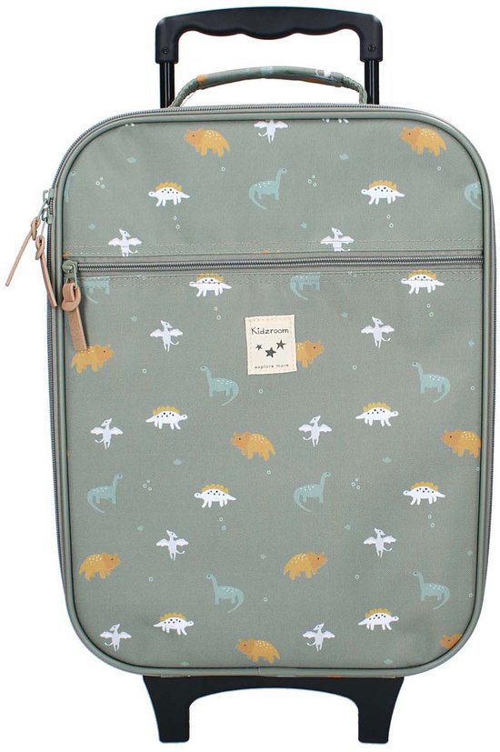 Kidzroom Kinder Trolley - Small Talk - Koffer met Wieltjes - Groen - Dino's