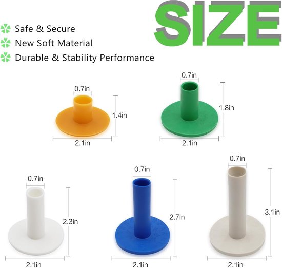 Golf Tees - Driving Range Mat - Golf Oefenen - Duurzaam Rubber Materiaal - Mixed Sizes - Kleurrijk van GOLF — afbeelding 5