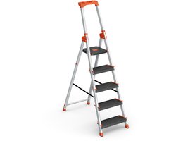 SONGMICS - Ladder - Huishoudtrap - Trapladder 5 Treden - Opvouwbaar Aluminium - Antislip - Max tot 150 kg
