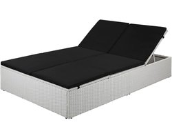 Luxe Polyrotan Zonne-eiland Ligbed met Kussen – Comfortabele Tuinligstoel, Relax Lounge Bed voor Buiten, Terras & Tuin – Wit/Zwart Outdoor Design