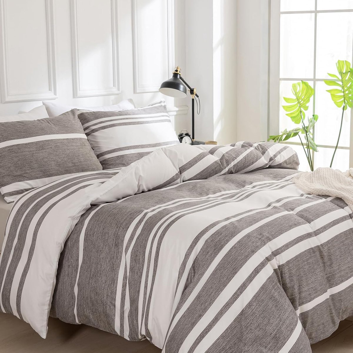 Dekbedset Gestreept Grijs - Beddengoed Set - Slaapkamer Decoratie - Ademend Materiaal - 24