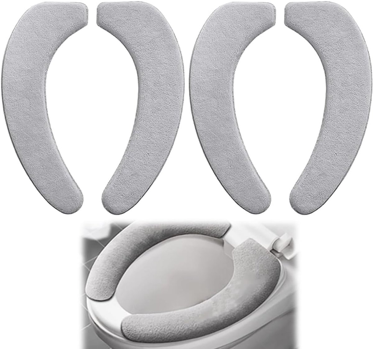 Toiletbrilhoezen Pluche - Zachte Toiletzitting - Verwarmende Bescherming - Zelfklevend Herbruikbaar - 41x14cm - Grijs