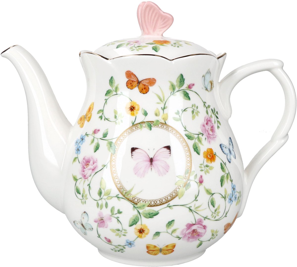 DANCING BUTTERFLIES Theepot met deksel van porselein – R3128#DANB