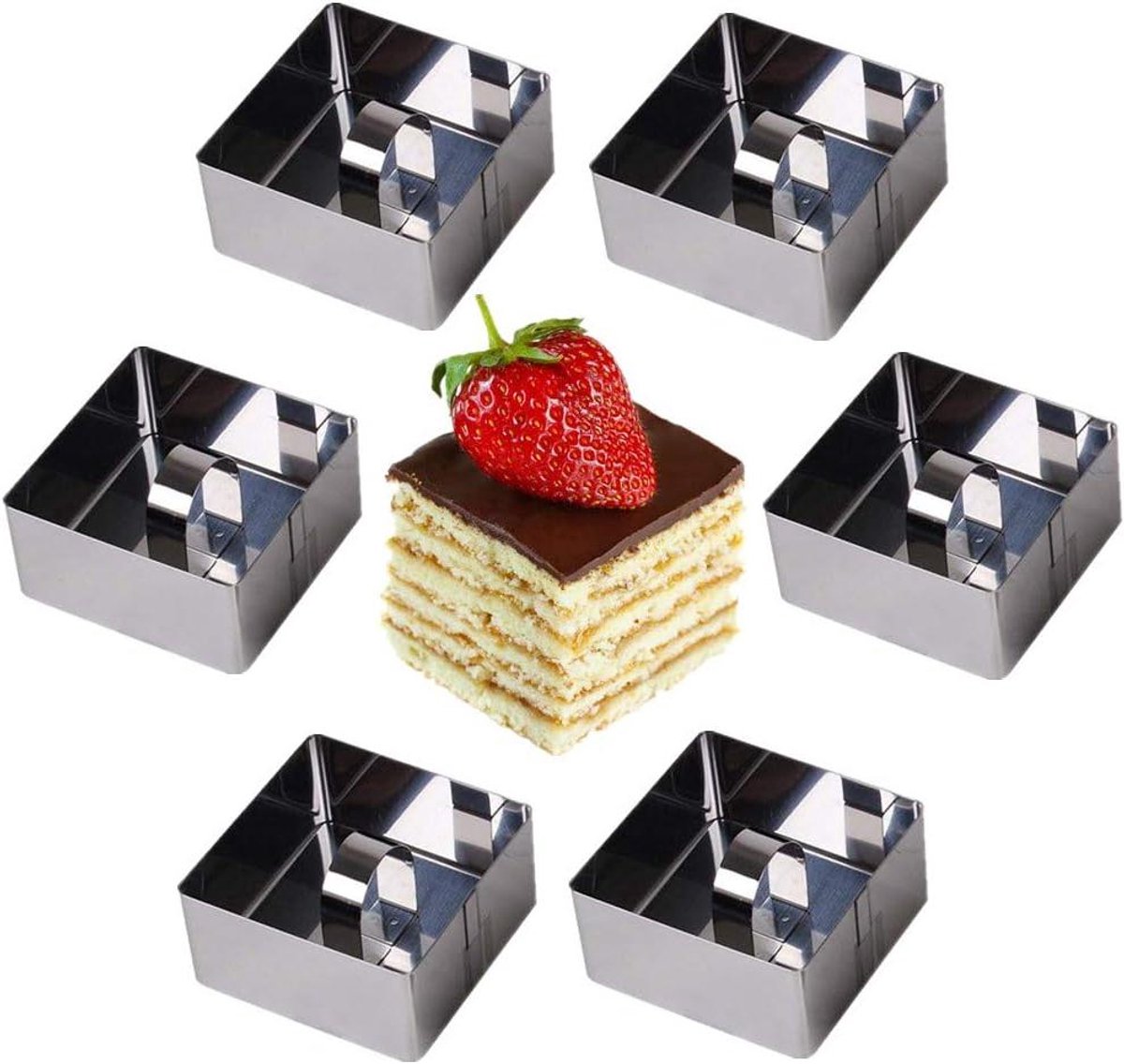RVS Bakvormen - Mousse Ringen - Desserts Maken - Hittebestendig - 8x8x4 cm - Zilver