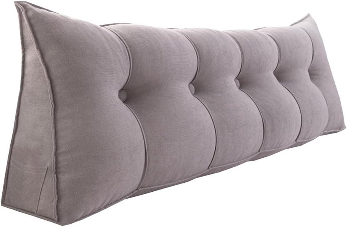Driehoekig Kussen - Lendensteun Kussen - Lezen in Bed - Met Handige Zijvak - 100x50x20cm - Grijs