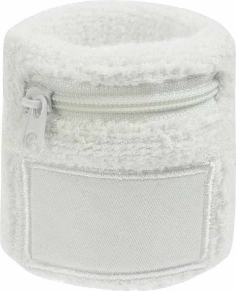Benza Pols zweetbandjes met opbergvakje en rits - Wit 6 cm - 25 stuks