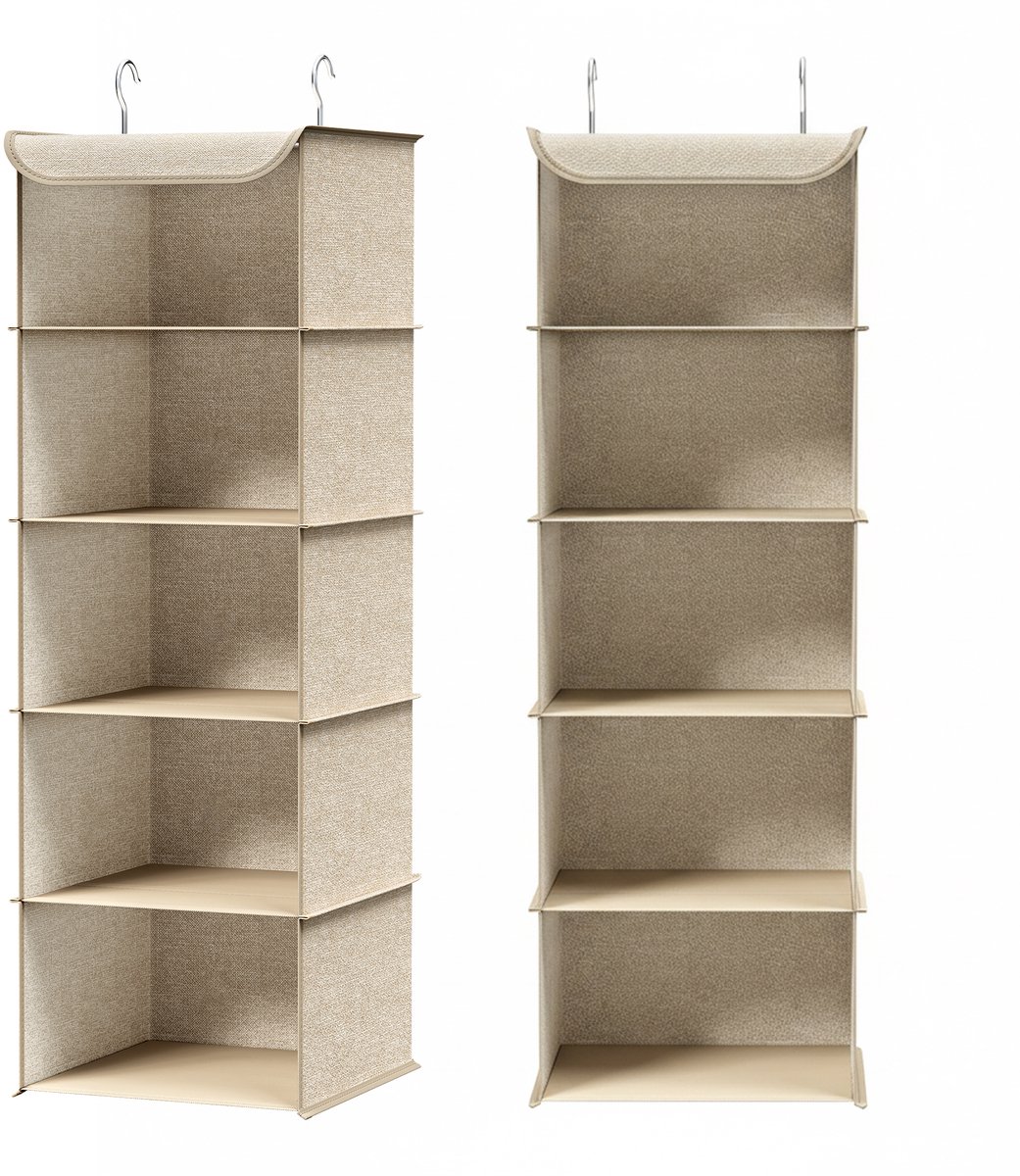 SONGMICS - Hangrek - Hangende Organizer Set van 2 - Opvouwbaar - Met Bamboe Inzetstukken