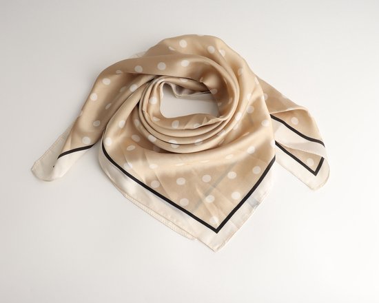 Niocle Bandana - Beige - Stippen - Zijde Look - 70x70 Cm