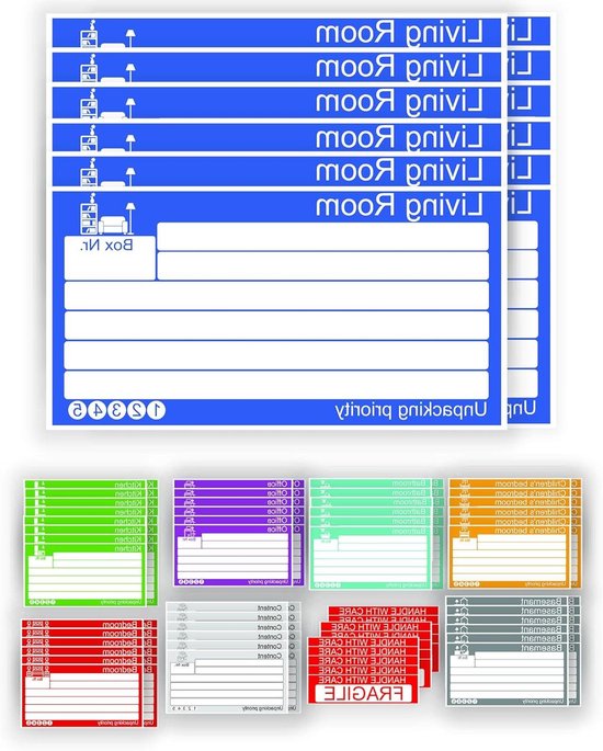 108 Stuks Verhuisstickers – 9,5x10,5 Cm, Zelfklevend, Kleurrijk, Ideaal Voor Dozen En Adressen