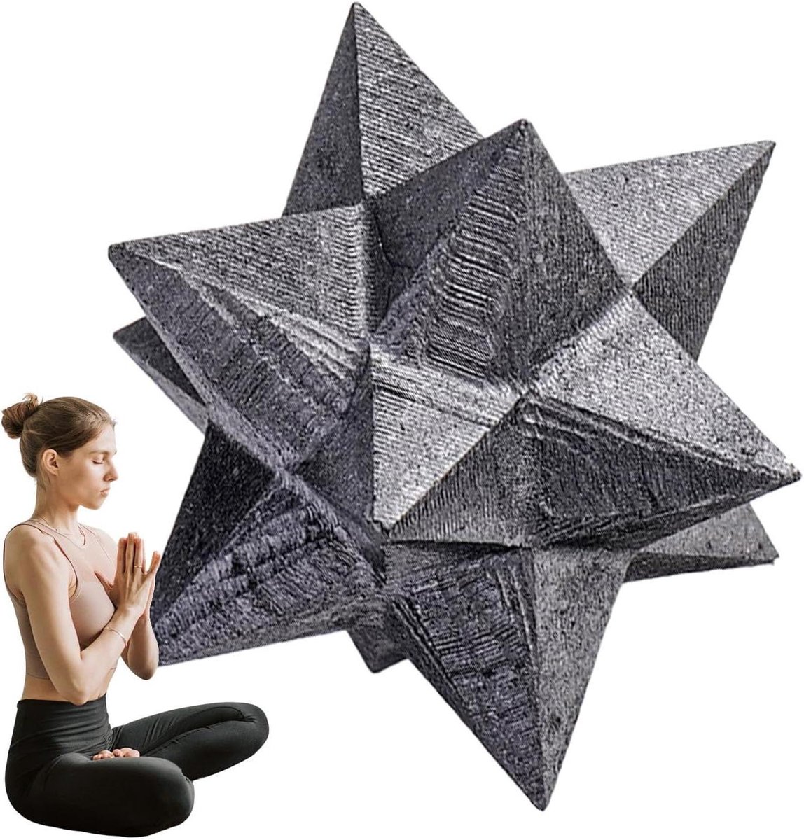 Merkaba Ster Decoratie - Spirituele Steen - Meditatie en Ontspanning - Natuurlijk Gepolijst Shungite - 6x6x6 cm - Natuursteen