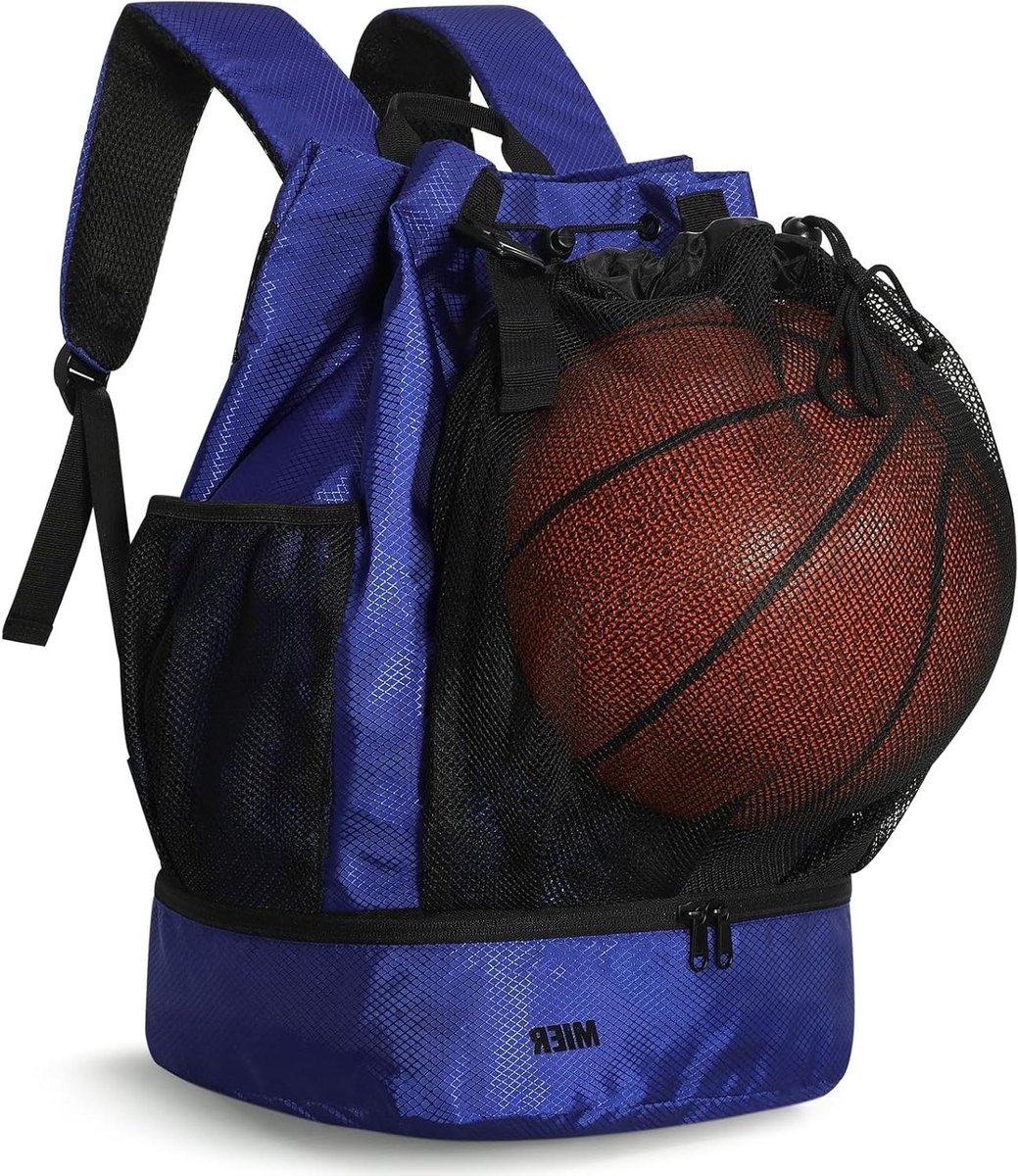 Sport Rugzak - Gymtas Basketbaltas - Sportuitrusting Vervoeren - Met Schoenenvak Balhouder - 30 x 25 x 48 cm - Blauw