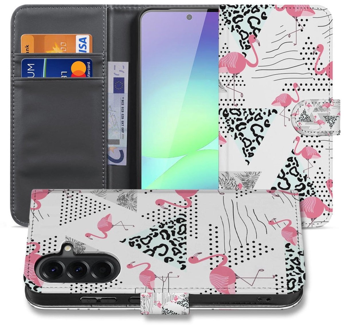 Book Case Hoesje Samsung Galaxy A37 Flamingo Triangle Portemonnee Hoesje